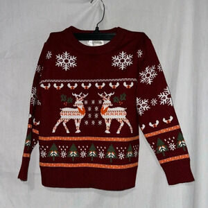 Soft maroon & white winter print sweater size 4/5